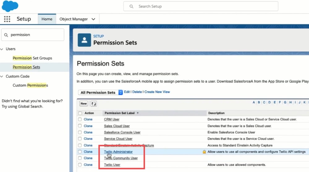 Twilio Permission Sets